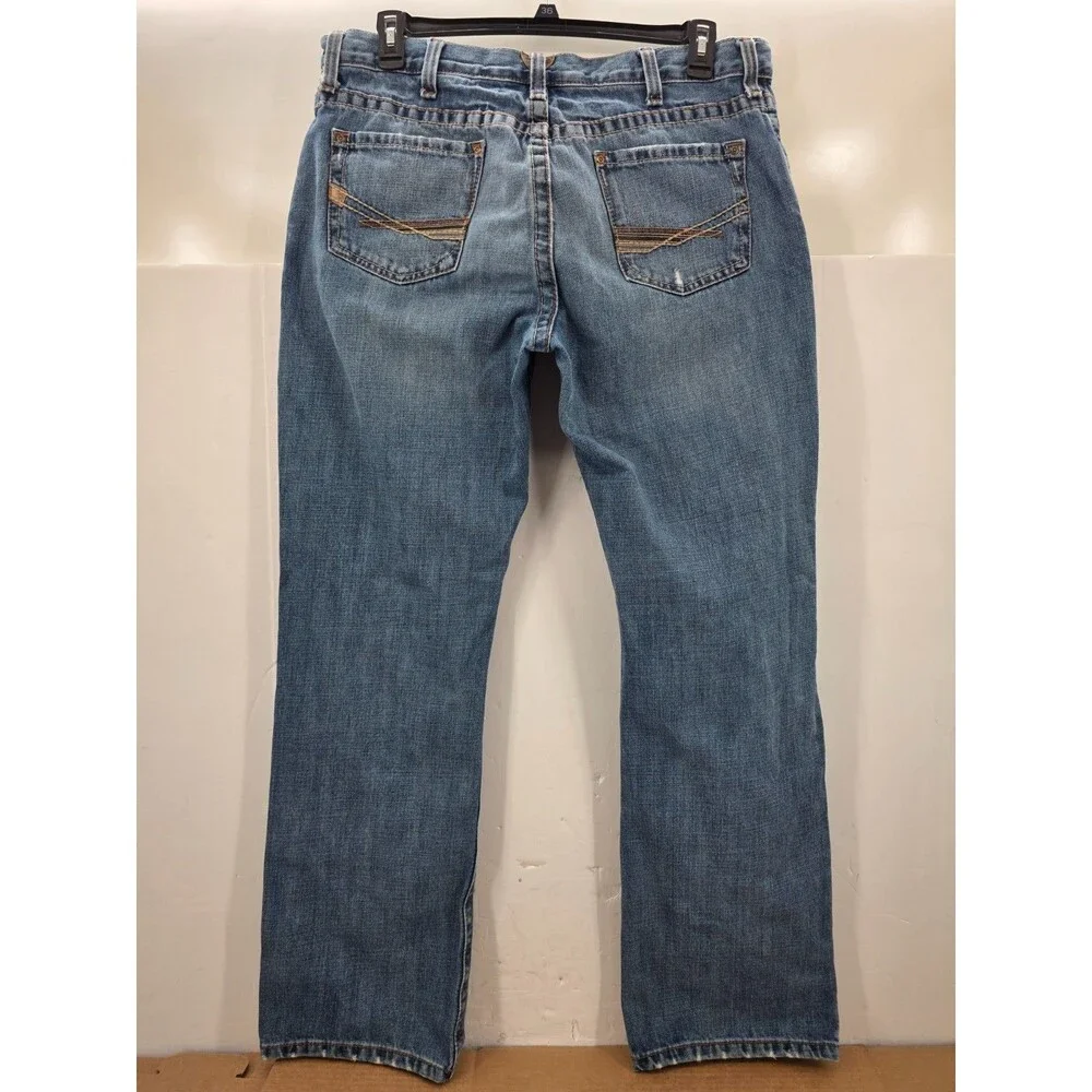 Ariat M4 Low Rise Bootcut Jeans Mens 36x 34 Medium Wash Distressed Cotton Denim
